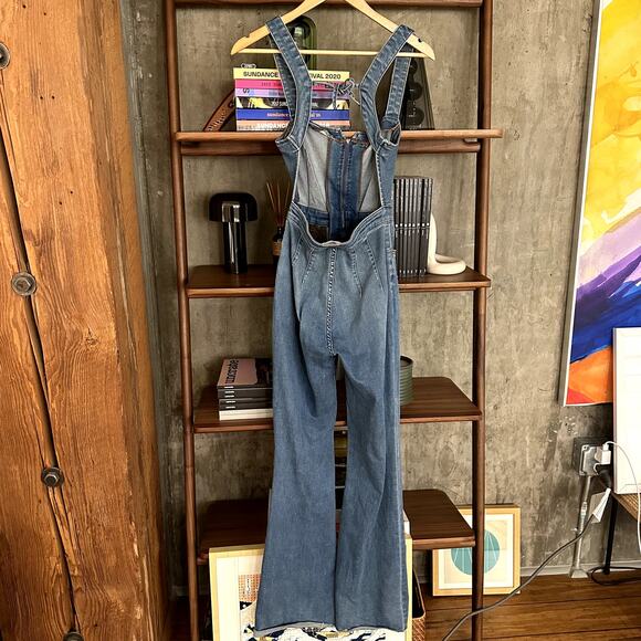 Free People We the Free CRVY 2nd Ave One Piece Denim Overalls Cerulean Blue - Picture 3 of 6